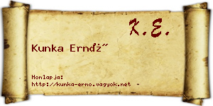 Kunka Ernő névjegykártya